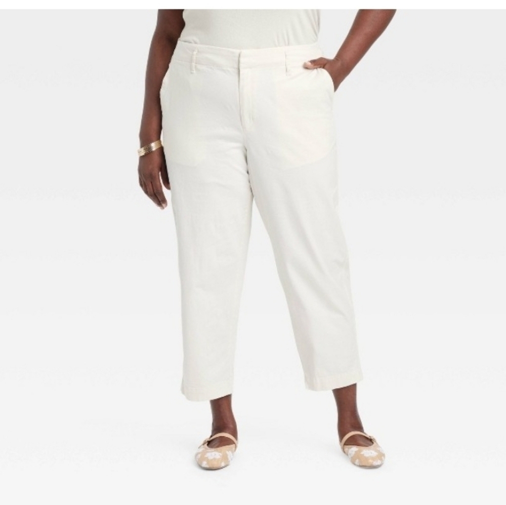 A New Day Women's High Rise Straight Ankle Chino Pants Stretch Elastizado Relaxe